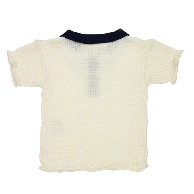 【AS WE GROW】【30%OFF】WAFFLE POLO CREAM/NAVY　ポロニット　18-36m,3-5y,6-8Y（Sub Image-2） | Coucoubebe/ククベベ