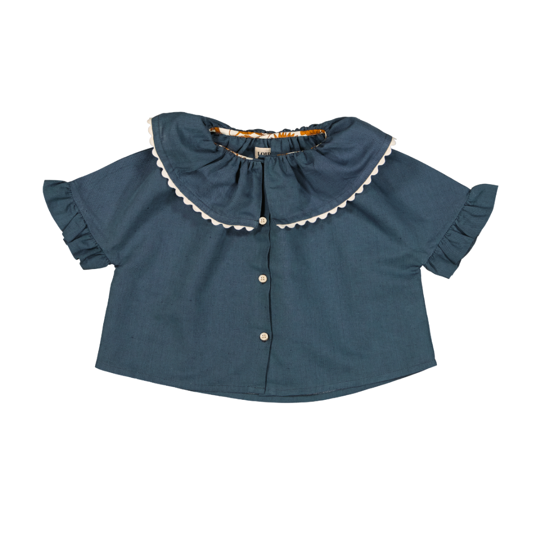 【LOIR Paris】SHIRT ZITA Marine blue linen cotton 半袖シャツ 24m,36m  | Coucoubebe/ククベベ