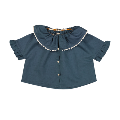 【LOIR Paris】SHIRT ZITA Marine blue linen cotton 半袖シャツ 24m,36m（Sub Image-1） | Coucoubebe/ククベベ