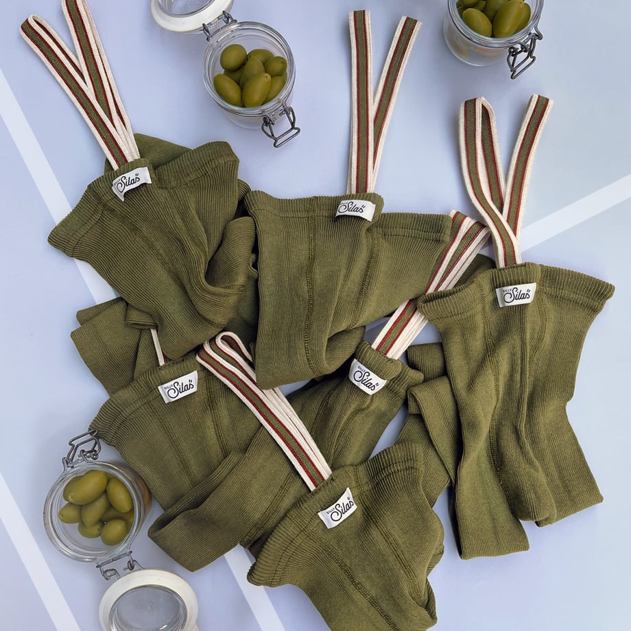 【SILLY Silas】Footless Collection Olive Striped レギンス 6-12m,1-2y,2-3y  | Coucoubebe/ククベベ