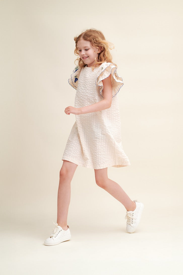 【garbo&friends】Ecru Seersucker Frill Dress ワンピース 1-2y,3-4y  | Coucoubebe/ククベベ