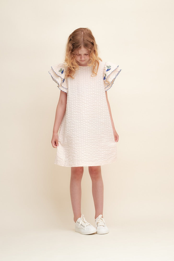 【garbo&friends】Ecru Seersucker Frill Dress ワンピース 1-2y,3-4y  | Coucoubebe/ククベベ