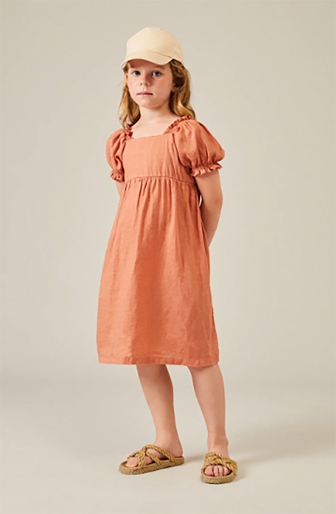 【my little cozmo】【40％off】Linen dress  Teracotta　リネンワンピース 3Y,4Y,6Y,8Y  | Coucoubebe/ククベベ