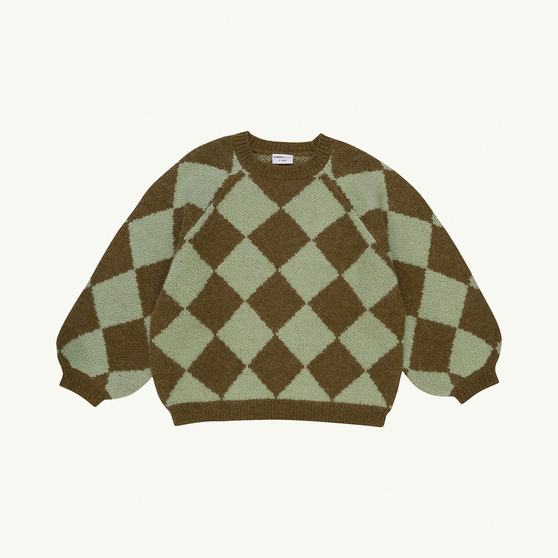 【maed for mini】【40％off】maed for mini  /  Diamond dingo knitted sweater /  olive  /  ダイアモンドチェック柄ニットセーター  | Coucoubebe/ククベベ