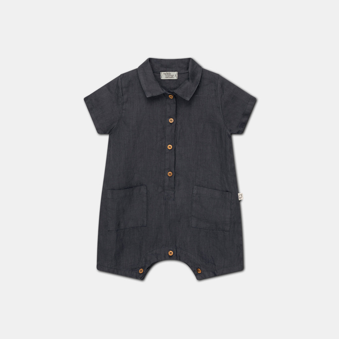 【my little cozmo】【40％off】Linen baby jumpsuit Anthracite　リネンシャツ型ロンパース　6M,9M,12M,18M  | Coucoubebe/ククベベ