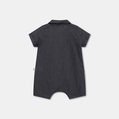 【my little cozmo】【40％off】Linen baby jumpsuit Anthracite　リネンシャツ型ロンパース　6M,9M,12M,18M（Sub Image-2） | Coucoubebe/ククベベ