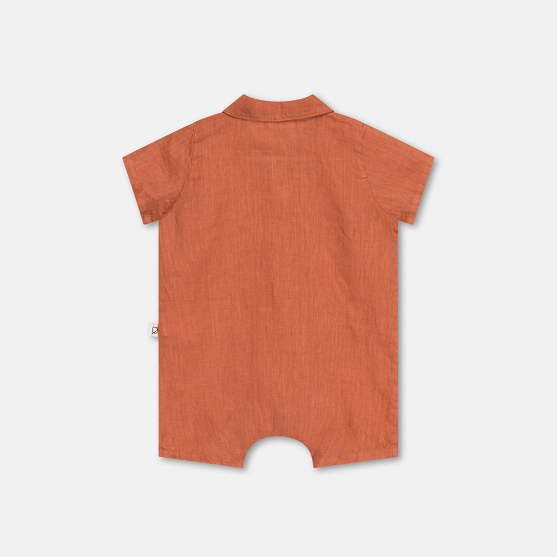 【my little cozmo】【40％off】Linen baby jumpsuit Teracotta　リネンシャツ型ロンパース　6M,9M,12M,18M  | Coucoubebe/ククベベ
