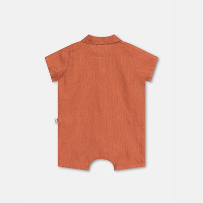 【my little cozmo】【40％off】Linen baby jumpsuit Teracotta　リネンシャツ型ロンパース　6M,9M,12M,18M（Sub Image-2） | Coucoubebe/ククベベ