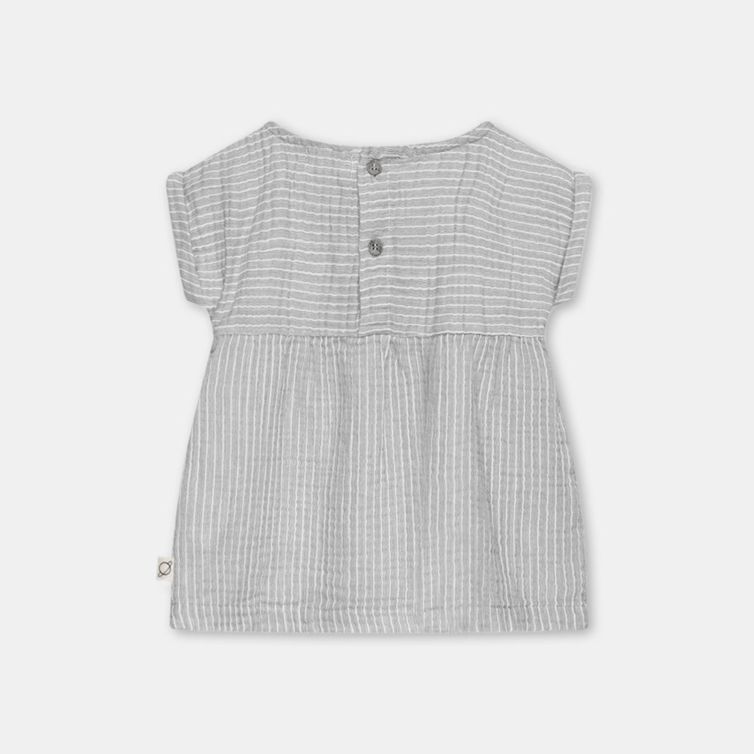 【my little cozmo】【40％off】Gauze stripe baby dress Anthracite　ガーゼストライプワンピース　12m,18m,24m,  | Coucoubebe/ククベベ