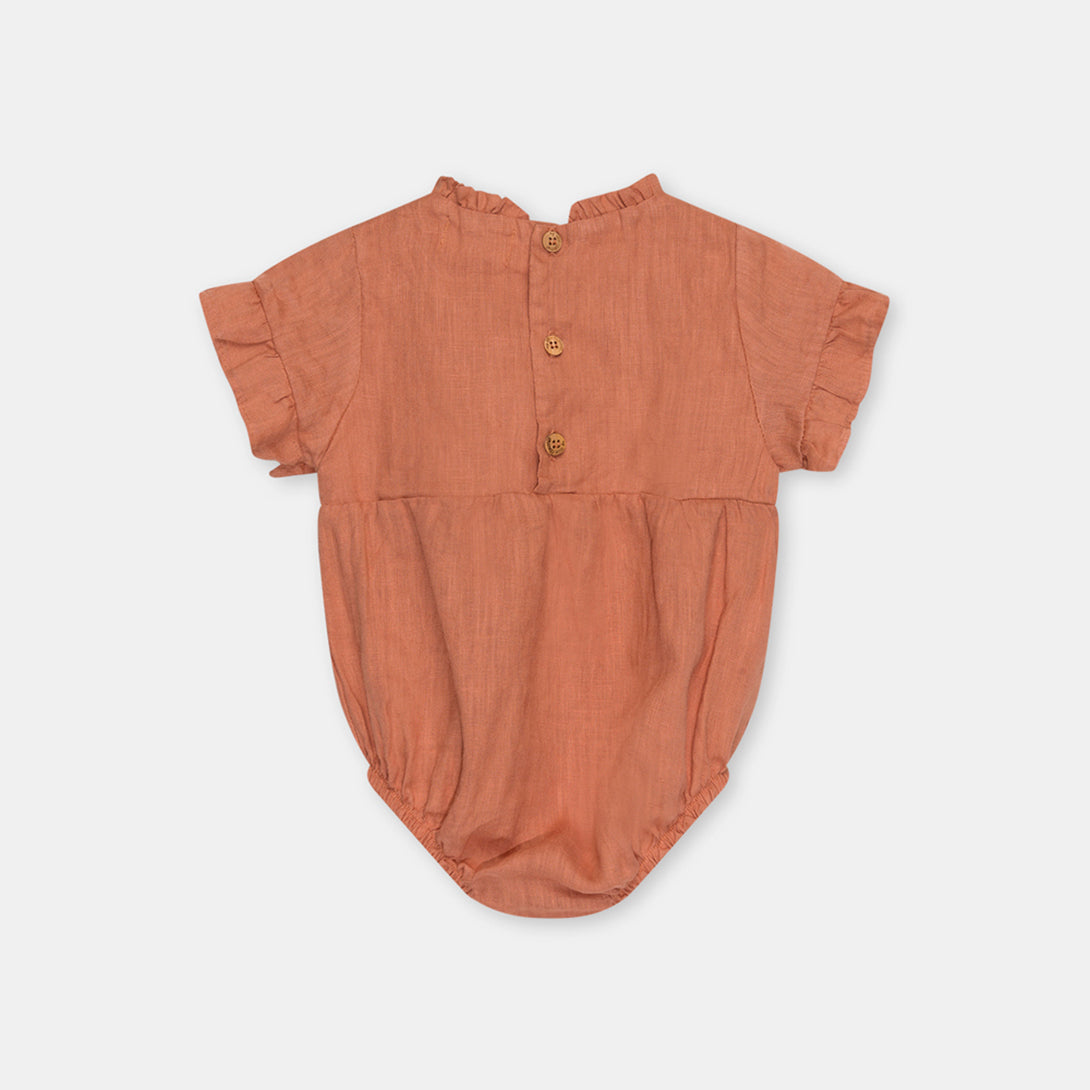 【my little cozmo】【40％off】Linen bubble baby romper Teracotta　リネンロンパース　6M,9M,12M  | Coucoubebe/ククベベ