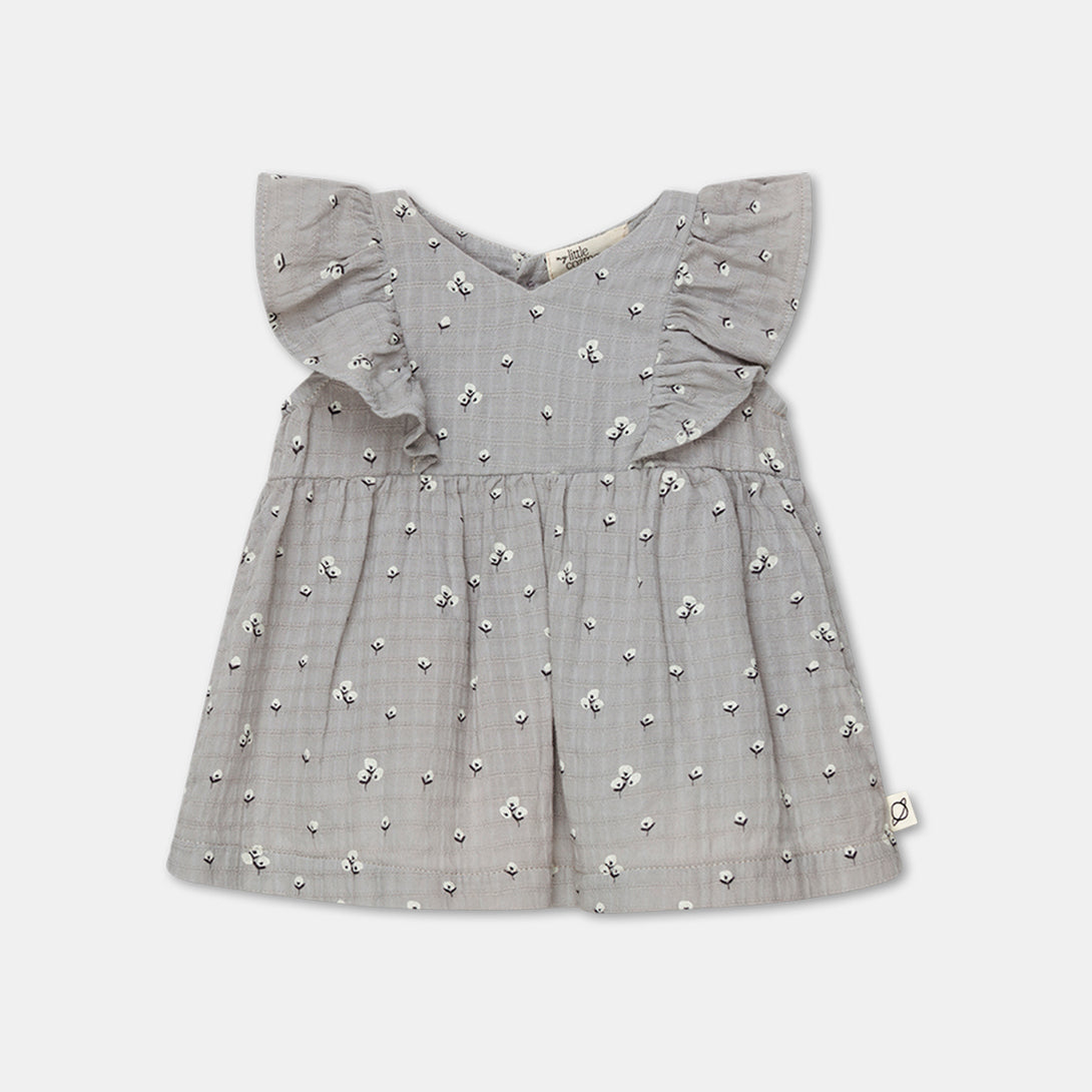 【my little cozmo】【40％off】Muslin floral baby dress Grey　フローラルワンピース　12m,18m,24m  | Coucoubebe/ククベベ