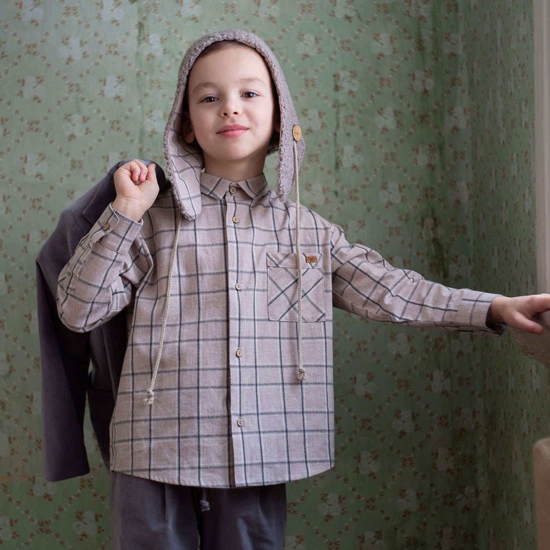【Coucoubébé-baby】【40％off】Popelin  /  Taupe plaid shirt with pockets in organic　チェック柄ポケット付き長袖シャツ  | Coucoubebe/ククベベ