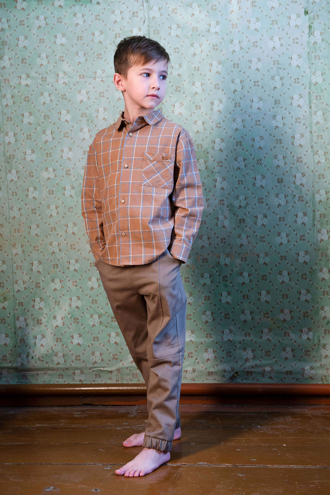 【Coucoubébé-baby】【40％off】Popelin  /  Terracotta plaid shirt with pockets in organic　チェック柄ポケット付き長袖シャツ  | Coucoubebe/ククベベ