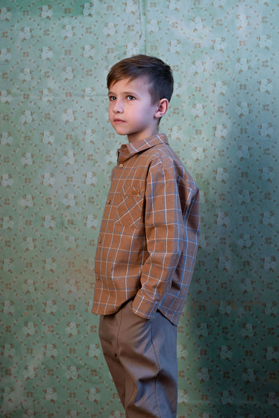 【Coucoubébé-baby】【40％off】Popelin  /  Terracotta plaid shirt with pockets in organic　チェック柄ポケット付き長袖シャツ（Sub Image-4） | Coucoubebe/ククベベ