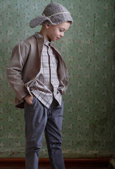 【Coucoubébé-baby】【40％off】Popelin  /  Taupe plaid shirt with pockets in organic　チェック柄ポケット付き長袖シャツ（Sub Image-4） | Coucoubebe/ククベベ