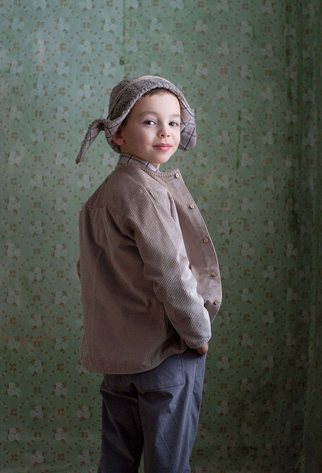 【Coucoubébé-baby】【40％off】Popelin  /  Taupe corduroy shirt　コーデュロイ長袖シャツ  | Coucoubebe/ククベベ