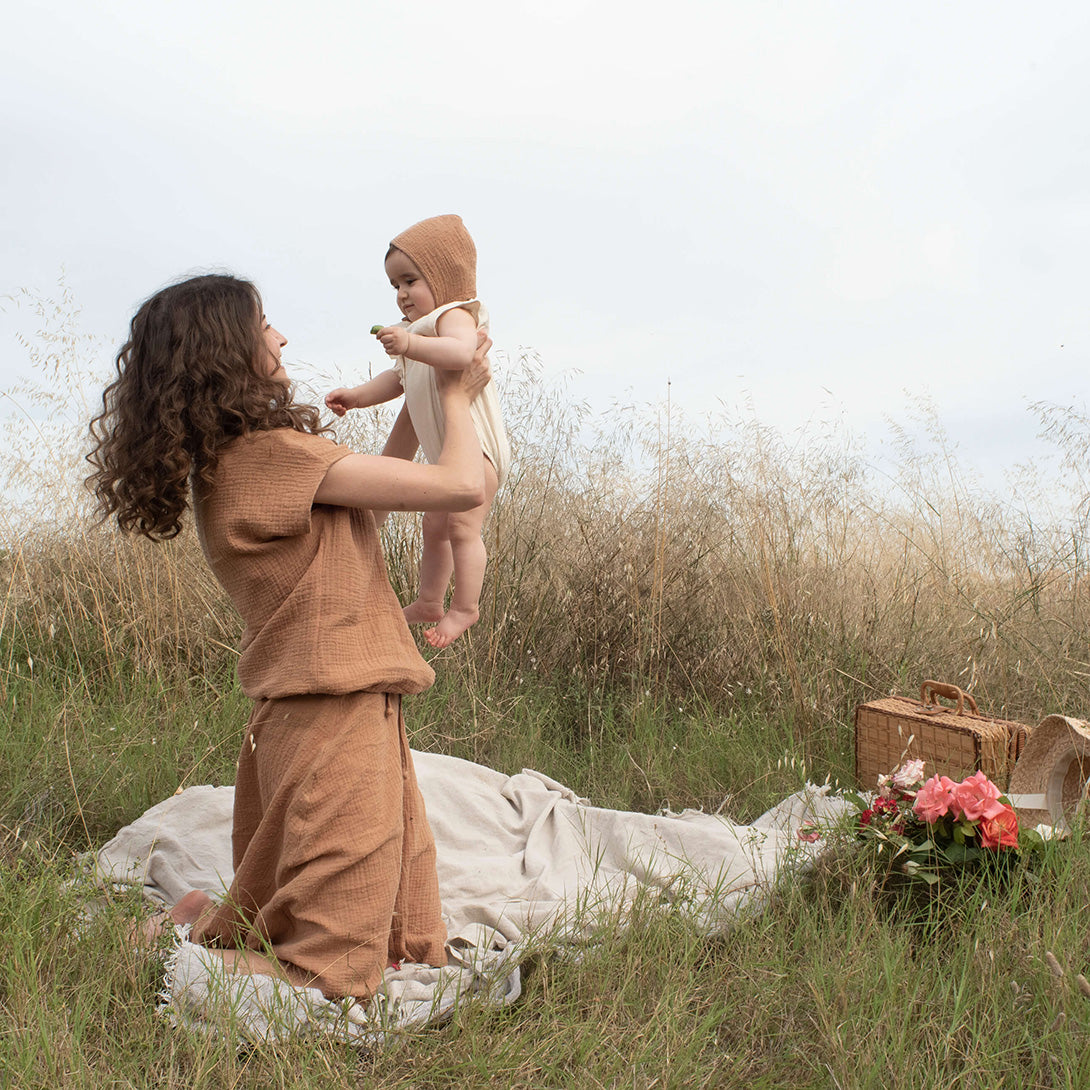 【50％off】Popelin Terracotta organic reversible bonnet Mod.5.3　ポペリン　 リバーシブルボンネット　テラコッタ