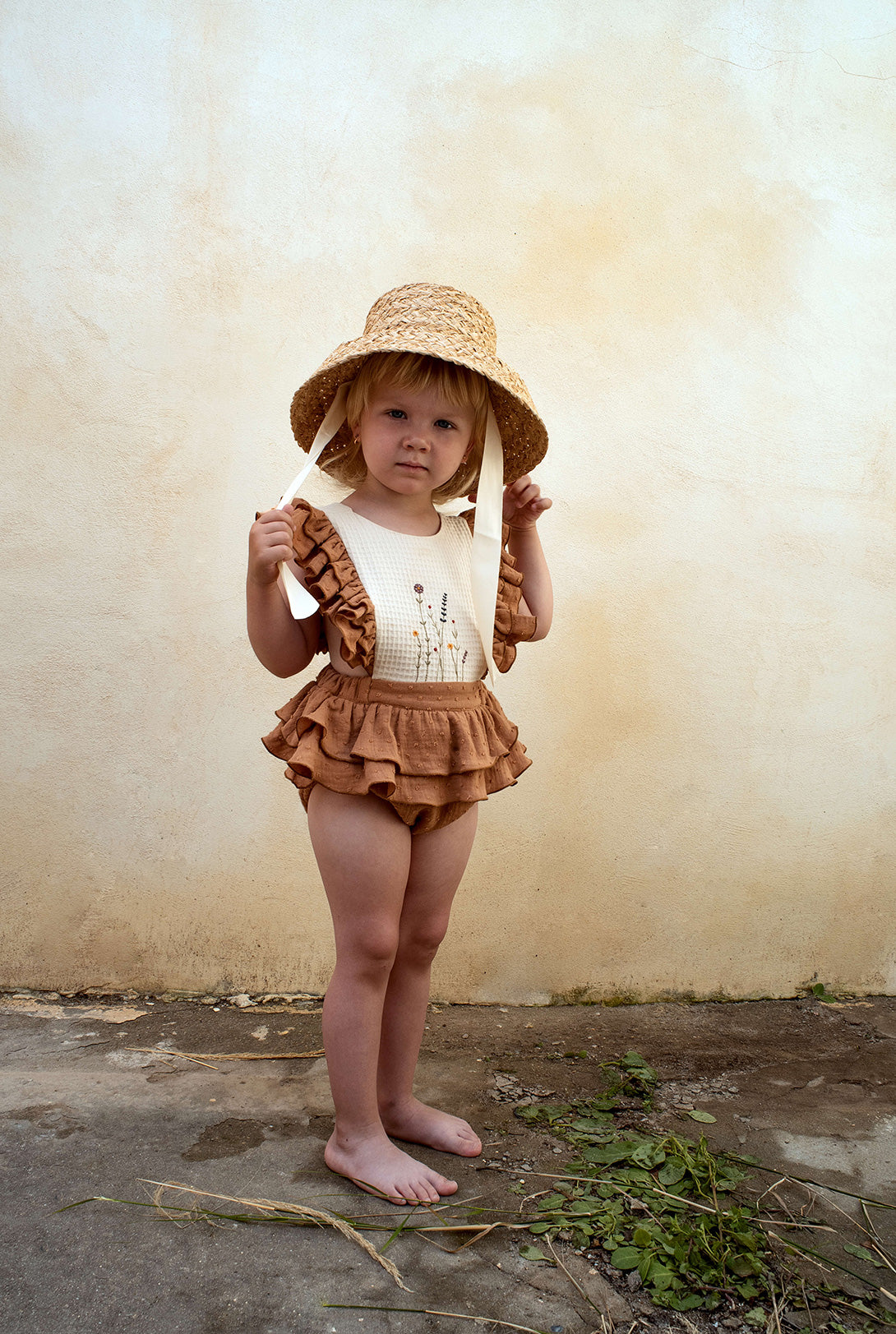 Coucoubébé-baby】Popelin Terracotta romper suit with embroidered