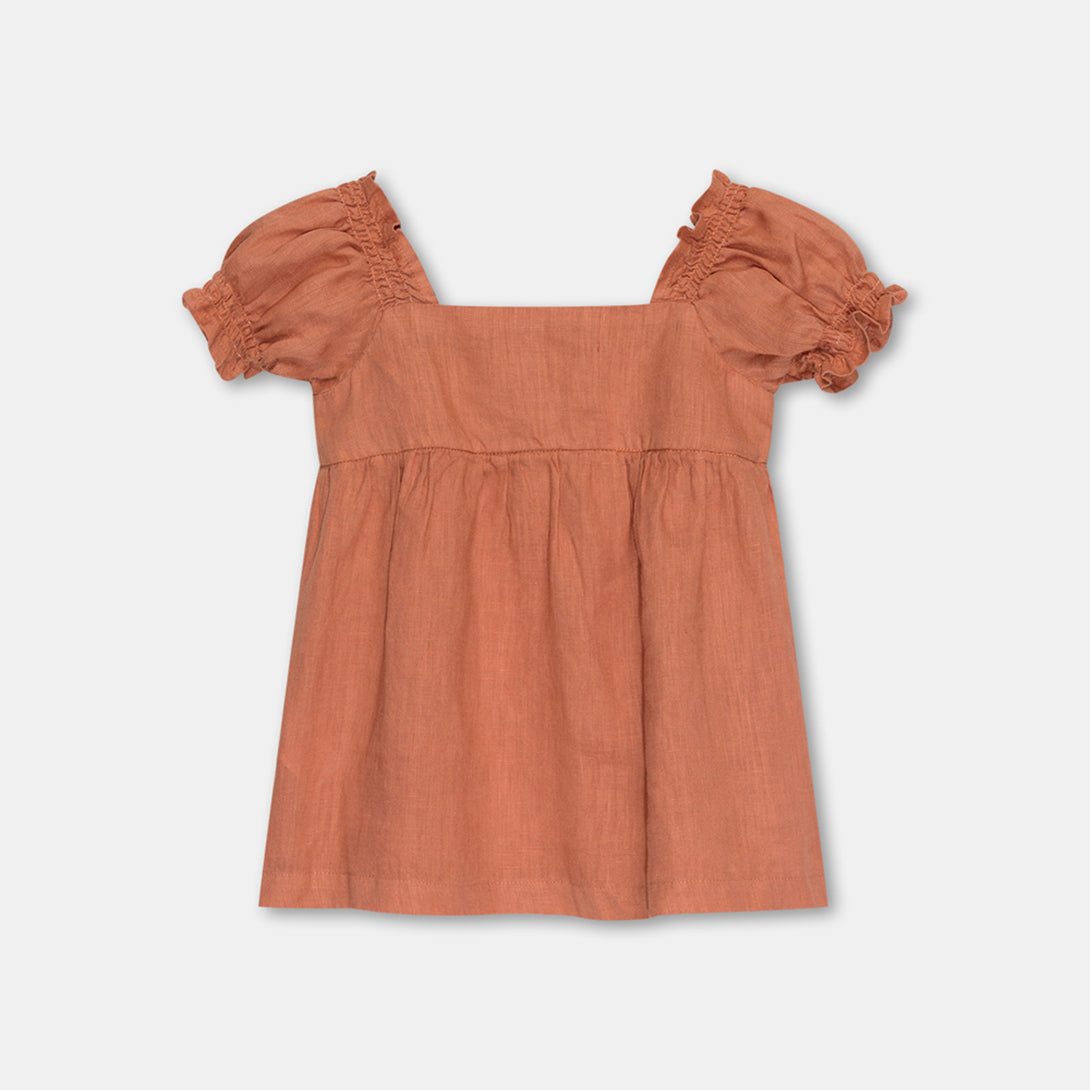 【my little cozmo】【40％off】Linen baby dress Teracotta　リネンワンピース　12m,18m,24m  | Coucoubebe/ククベベ