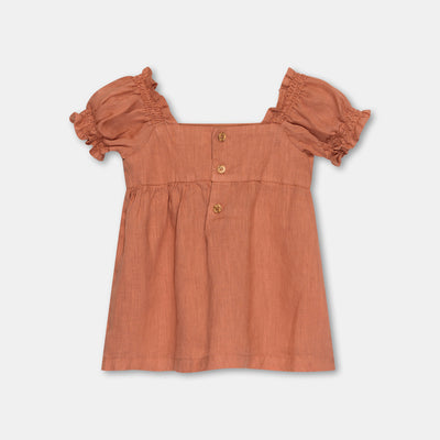 【my little cozmo】【40％off】Linen baby dress Teracotta　リネンワンピース　12m,18m,24m（Sub Image-2） | Coucoubebe/ククベベ