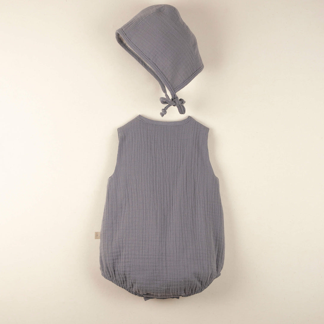 【Coucoubébé-baby】【50％off】Popelin  Greyish-blue organic reversible bonnet Mod.5.4　ポペリン　リバーシブルボンネット　グレー  | Coucoubebe/ククベベ