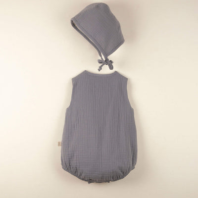 【Coucoubébé-baby】【50％off】Popelin  Greyish-blue organic reversible bonnet Mod.5.4　ポペリン　リバーシブルボンネット　グレー（Sub Image-3） | Coucoubebe/ククベベ