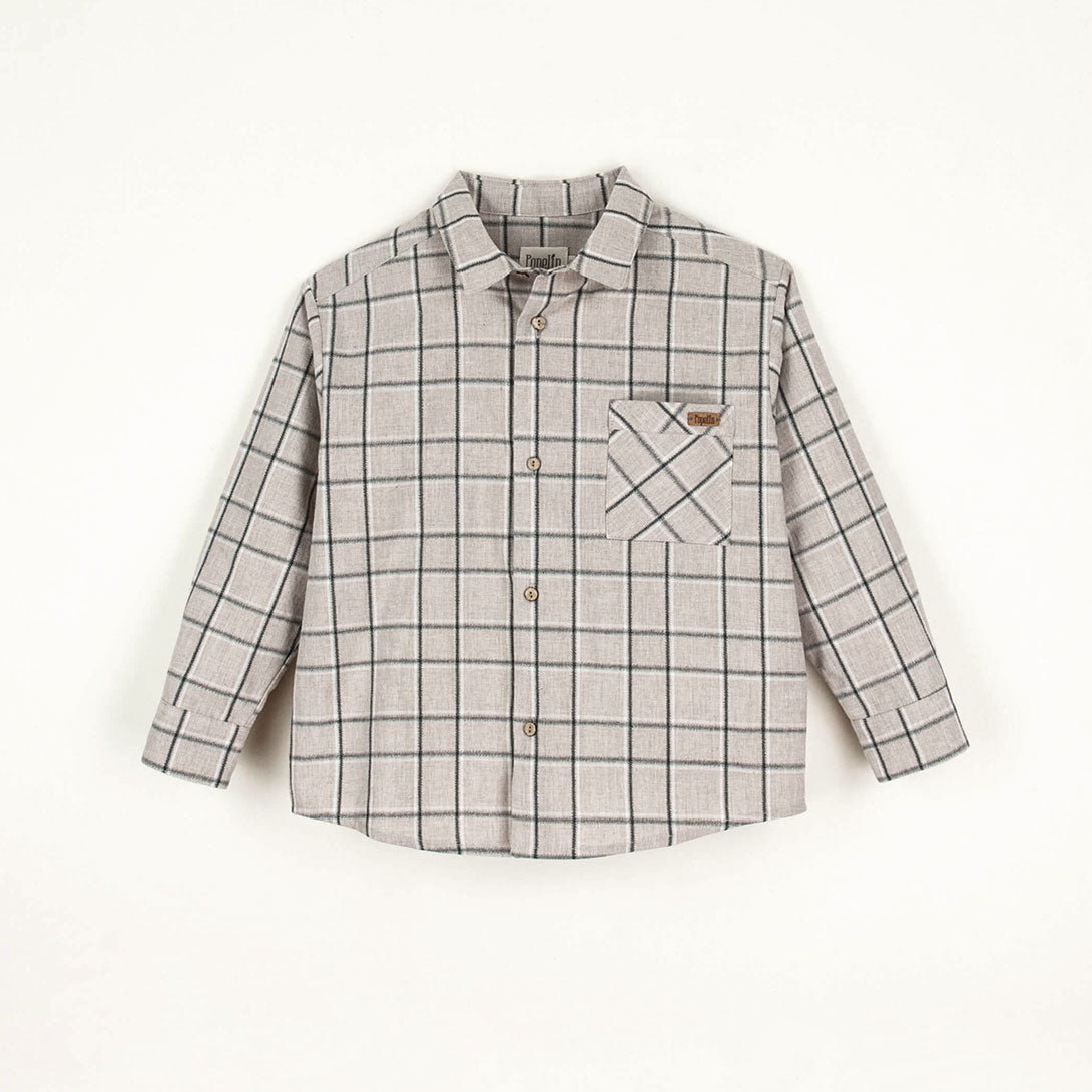 【Coucoubébé-baby】【40％off】Popelin  /  Taupe plaid shirt with pockets in organic　チェック柄ポケット付き長袖シャツ  | Coucoubebe/ククベベ