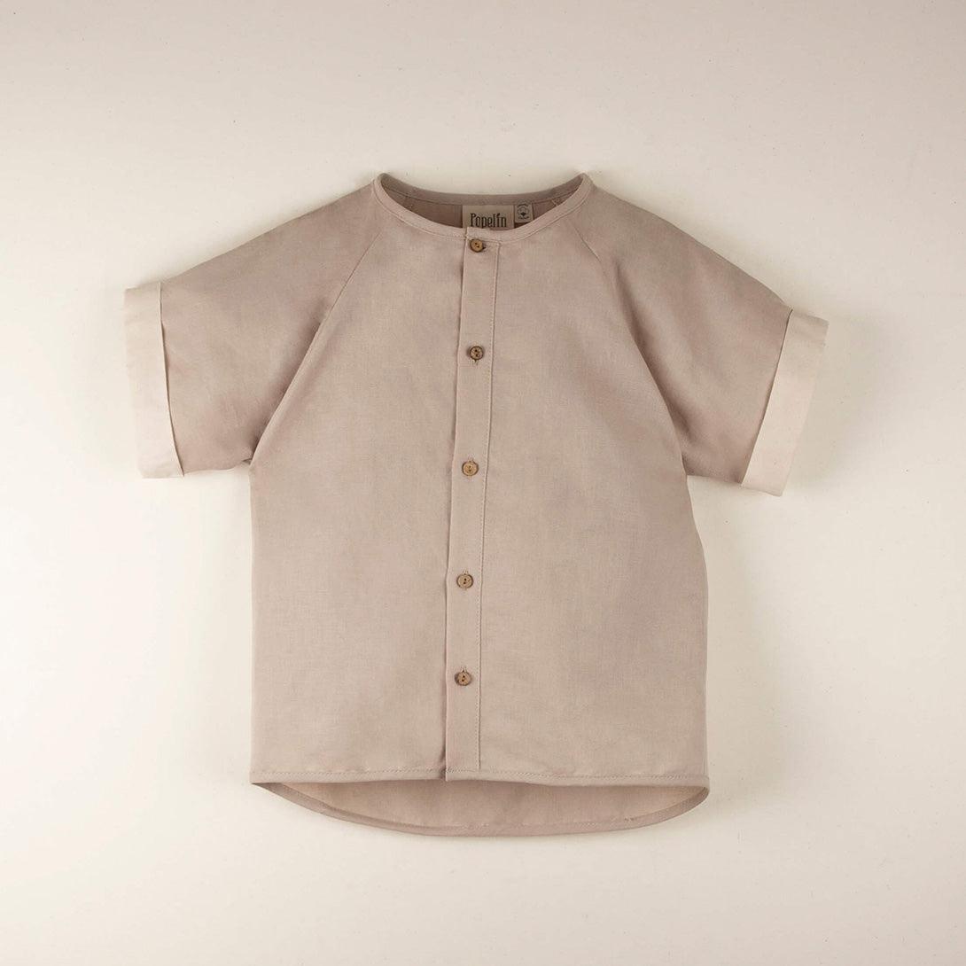 【Popelin】【50％off】Popelin Stone-coloured shirts with raglan sleeve Mod.20.1　ポペリン　ノーカラーシャツ　ストーン  | Coucoubebe/ククベベ