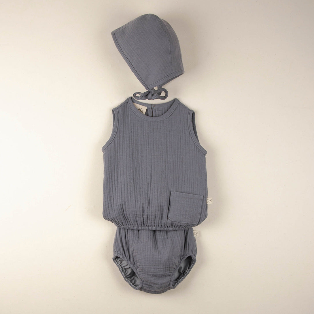 【Coucoubébé-baby】【50％off】Popelin Greyish-blue organic shirt with cutaway sleeve Mod.3.6　ポペリン　カッタウェイスリーブシャツ　グレイッシュブルー  | Coucoubebe/ククベベ