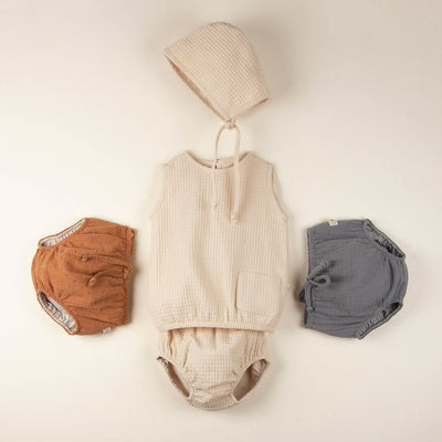 【Coucoubébé-baby】【50％off】Popelin Beige organic shirt with cutaway sleeve Mod.3.7　ポペリン　カッタウェイスリーブシャツ　ベージュ（Sub Image-3） | Coucoubebe/ククベベ