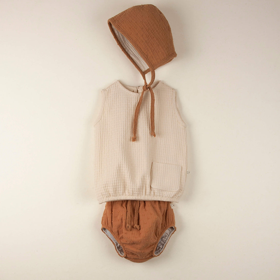 【Coucoubébé-baby】【50％off】Popelin Beige organic shirt with cutaway sleeve Mod.3.7　ポペリン　カッタウェイスリーブシャツ　ベージュ  | Coucoubebe/ククベベ
