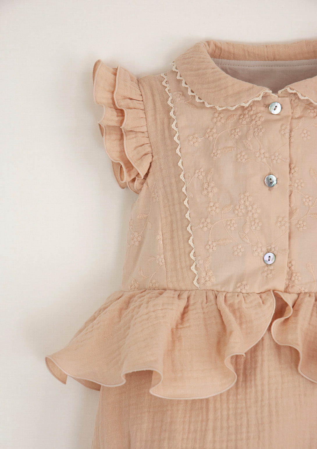 【Popelin】【40％off】Organic pink romper suit with collar  9-12m,12-18m,18-24m,2-3Y,  | Coucoubebe/ククベベ
