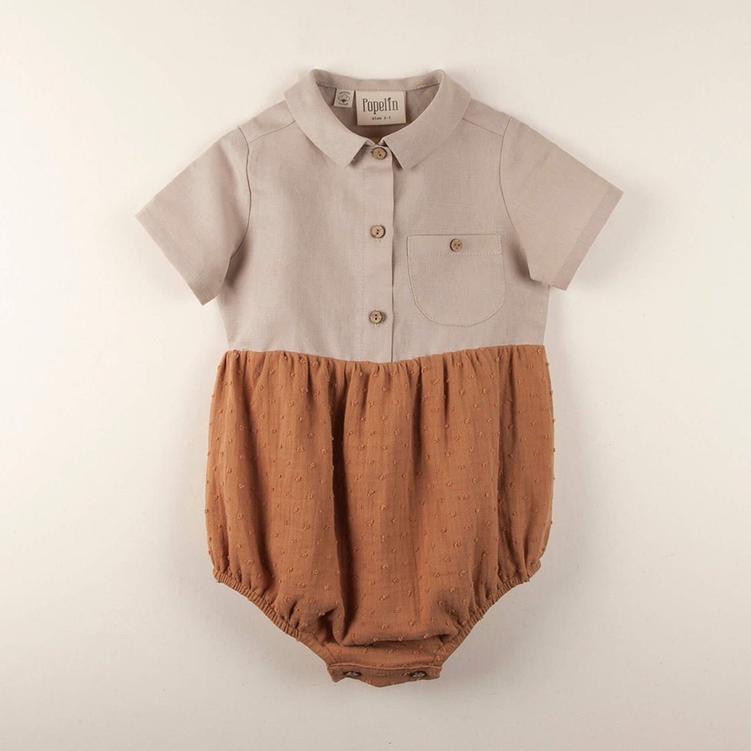 【Coucoubébé-baby】【50％off】Popelin Terracotta shirts-style romper suit Mod.9.3　ポペリン　襟付き半袖ロンパース　テラコッタ  | Coucoubebe/ククベベ
