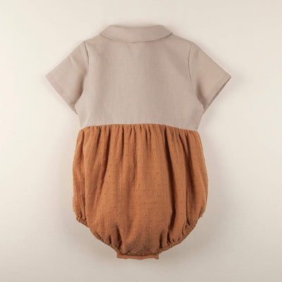 【Coucoubébé-baby】【50％off】Popelin Terracotta shirts-style romper suit Mod.9.3　ポペリン　襟付き半袖ロンパース　テラコッタ（Sub Image-2） | Coucoubebe/ククベベ